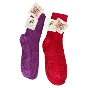 Muk Luks Jojoba Socks Slippers‎ Lot of Two NWT Pink Purple One Size